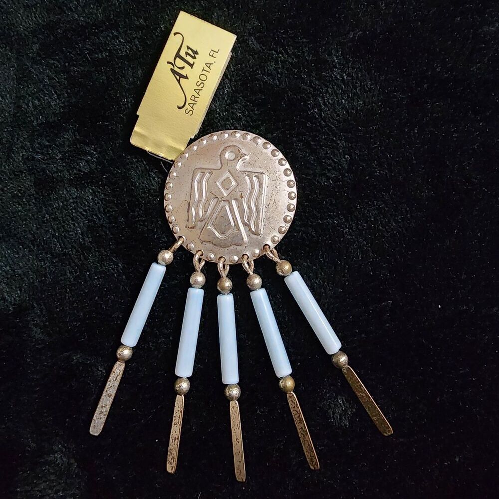 A'Tu Native Silver/Turquoise Concho Engraved Thunderbird Southwestern Brooch